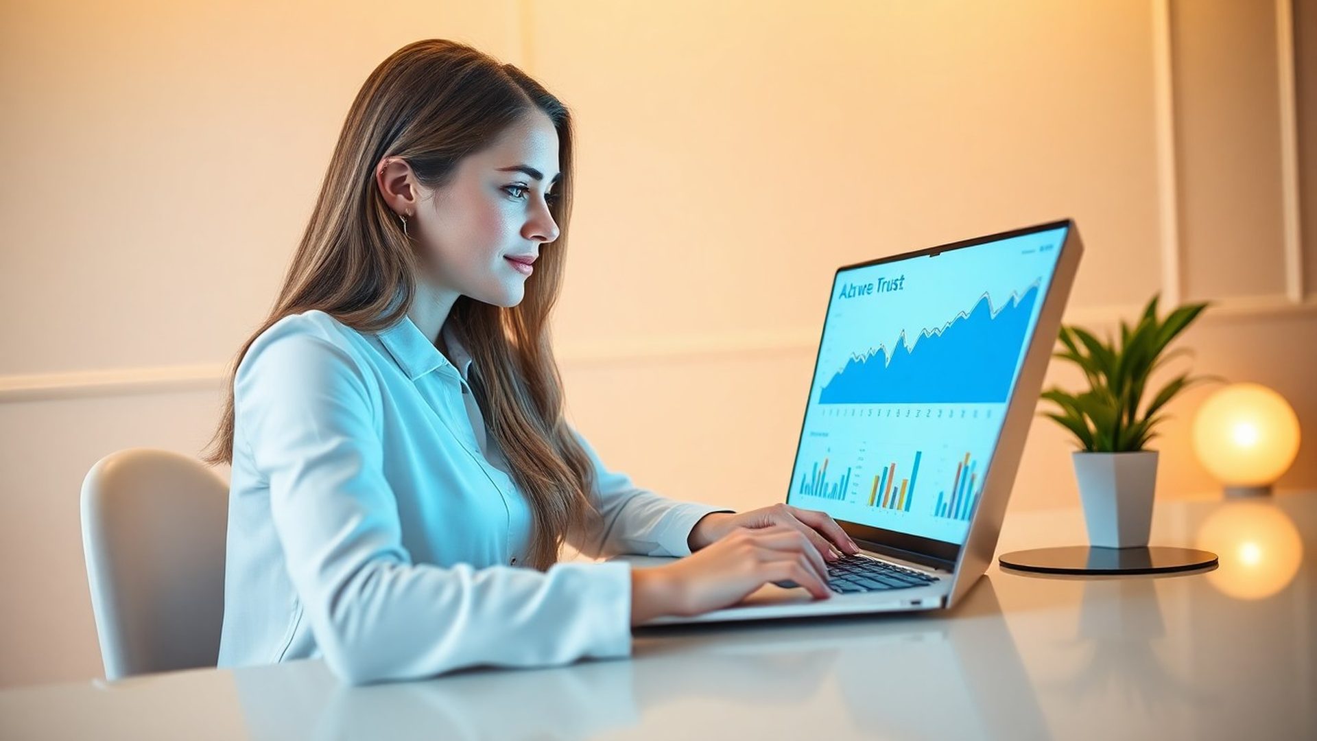 Investorka pracuje s grafmi investičného simulátora na notebooku v Košiciach